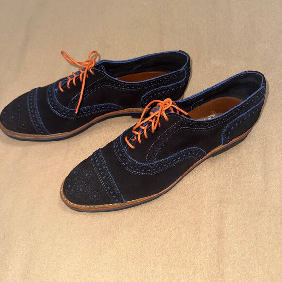 Excellent condition—BLUE SUEDE ALLEN EDMONDS SHOES ORANGE STRINGS SIZE 12 D - Picture 2 of 11